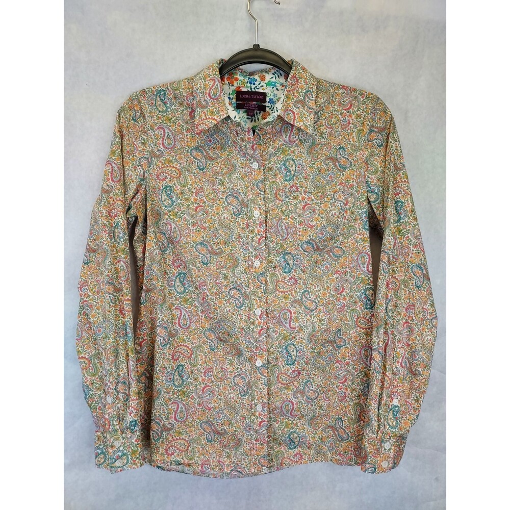 Lord & Taylor Liberty Art Fabrics Button Up Blouse Women's S Paisley Cottagecore